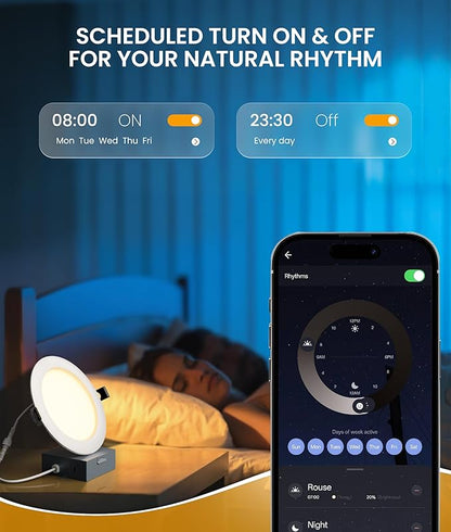 Recessed Lighting 6 Inch with App & Voice Control, 1200LM RGBCW Smart Ceiling Light Work with Alexa & Google, Dimmable LED Recessed Lighting 6 Inch with Timer Music Sync Can Lights, 6 Pack