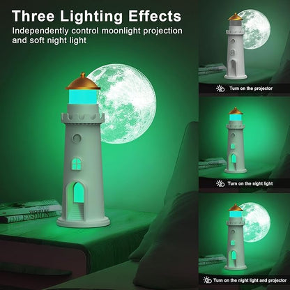 easuntec Moon Projection Night Light Color Changing, Rechargeable Dimmable Timer, RGB Night Light for Bedroom, Nursery, Kids, Adults, Moon Lighthouse Gifts for Girls Boys (RGB)