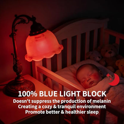 625nm Red Light Bulbs for Sleep, 3W 100% Blue Light Block Light Bulbs that Mimics the Natural Tones of Sunset, Promote Melatonin Production, Relieve Stress, Perfect for Baby's Bedroom, Sleeping, 3PK