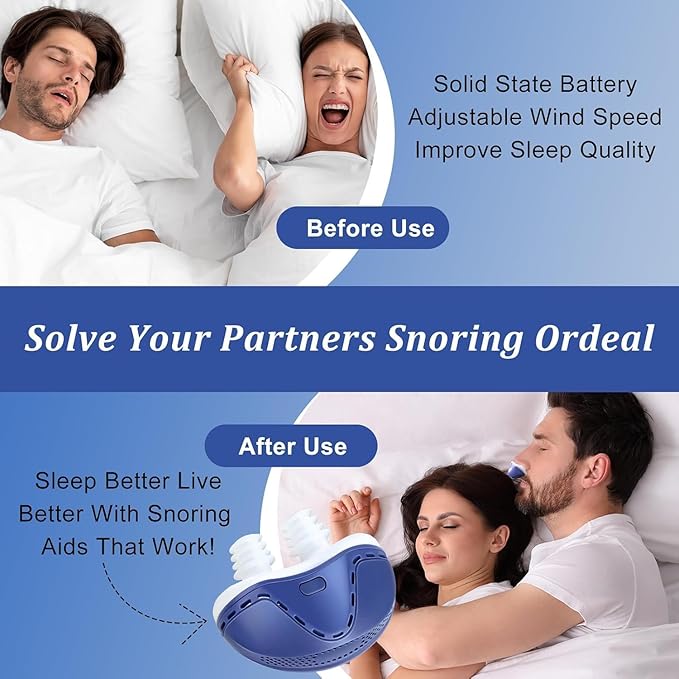 Anti Snoring Devices, Electric Anti Snoring Device, Effective Snoring Prevention, Sleep Apnea Devices for Men and Women, Adjustable Wind Speed, Suitable for All Nose Shapes, Blue