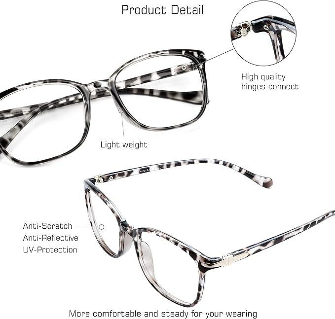 VisionGlobal Blue Light Blocking Glasses for Women/Men, Anti Eyestrain, Computer Reading, TV Glasses, Stylish Square Frame, Anti Glare