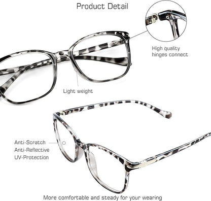 VisionGlobal Blue Light Blocking Glasses for Women/Men, Anti Eyestrain, Computer Reading, TV Glasses, Stylish Square Frame, Anti Glare(Leopard,+5.75 Magnification)