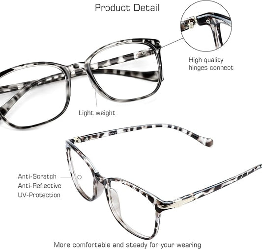 VisionGlobal Blue Light Blocking Glasses for Women/Men, Anti Eyestrain, Computer Reading, TV Glasses, Stylish Square Frame, Anti Glare(Leopard,+5.00 Magnification)
