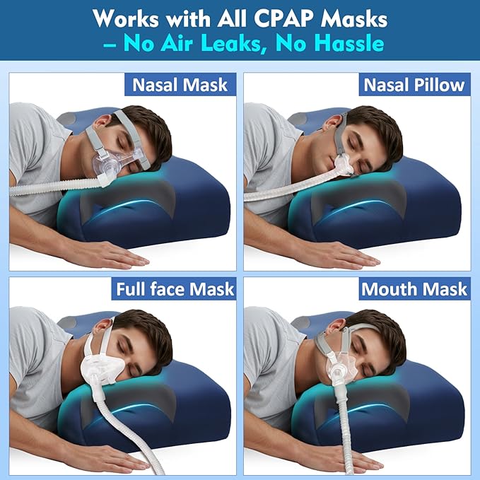 CPAP Pillow for Side & Back Sleepers – Adjustable Cervical Memory Foam Pillow for Neck Support & Better Sleep – Cooling Removable Cover – Fits Nasal, Full Face & Pillw Masks – Bonus 2cm Insert - Navy