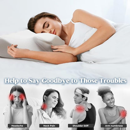 Cervical Pillow for Neck Pain Relief, Cooling Contour Memory Foam Pillows Support Odorless Ergonomic Neck Pillow Adjustable Orthopedic Bed Pillow for Side Back Stomach Sleeper with Pillowcase,White