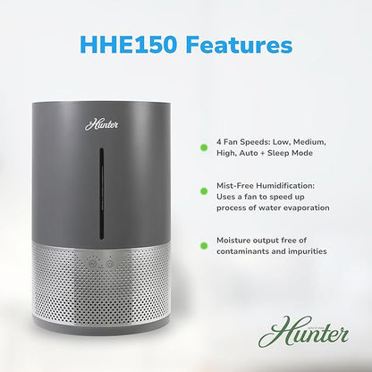HHE150 Hunter Aspire 4.8L Evaporative Humidifier with PermaWick Filter (4.8L) - Remove Contaminants & White Dust for Clean Mist & Air – Medium Humidifier for Home, Bedroom, or Dorm - Graphite