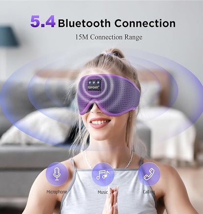 Sleep Mask with Bluetooth Headphones Wireless, TOPOINT 3D Eye Mask for Sleeping Headphones Women Men with Noise Canceling Earbuds, Thin Speaker, Blackout, 15 Hours for Travel, Meditation, CPAP Users