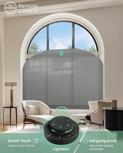 Yoolax Smart Cellular Shades, Motorized Elongated Arch Honeycomb Blinds Motorized Blinds with Remote Compatible with Alexa, Customized Elongated Arch Cellular Shades (Half Shading Dark Grey)