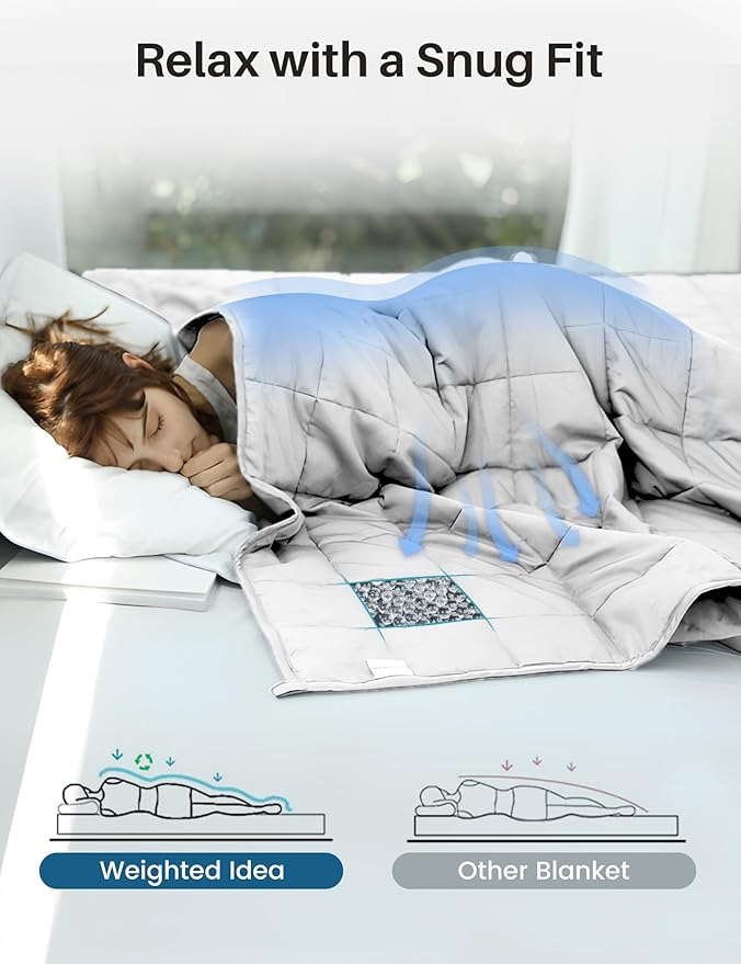 Weighted Idea Weighted Blankets for Adults (White,48"x72",15lbs) Breathable Twin Blanket with Premium Glass Beads Heavy Soft Throw Blanket for All-Season
