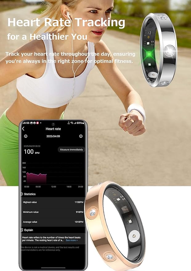Ladies Smart Ring for Women Health Ring Heart Rate Monitor Sleep Tracker Fitness Tracker Calories Step Counter Pedometer Gesture Control Waterproof Compatible with iOS Android Phones Elegant Ring