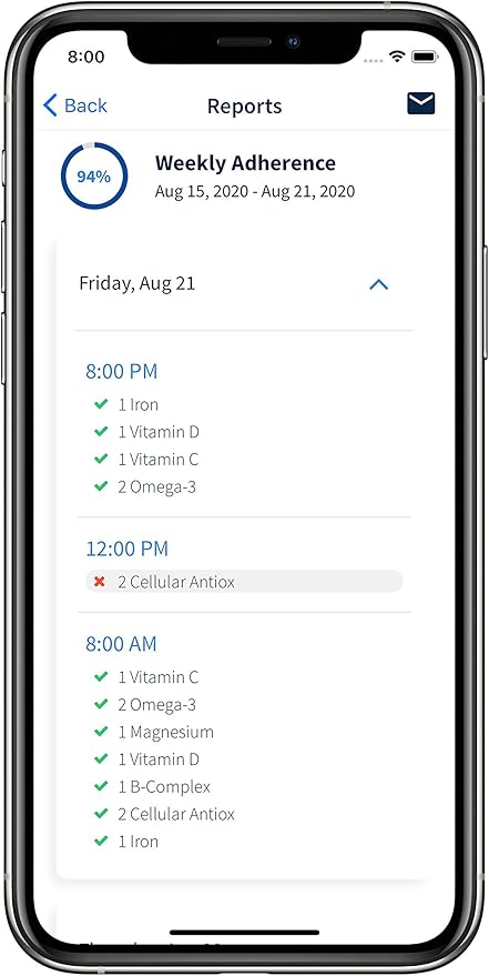 Monthly Pill Organizer by Ellie | Organize Pills in Seconds | Alarm & Phone Notification | Caregiver Notifications | Lights Indicate Which Pills to Take and How Many