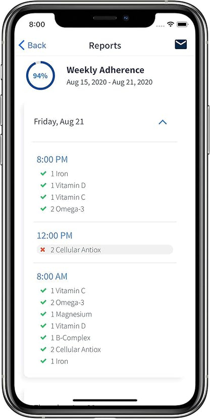 Monthly Pill Organizer by Ellie | Organize Pills in Seconds | Alarm & Phone Notification | Caregiver Notifications | Lights Indicate Which Pills to Take and How Many
