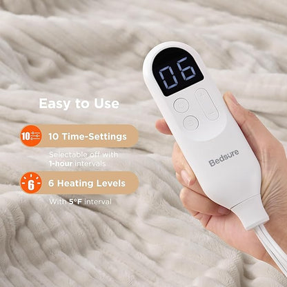 Bedsure GentleSoft Electric Blanket Full Size - Soft Ribbed Flannel Heated Blanket with 6 Heat Settings, Heating with 10 Time Settings, 8 hrs Timer Auto Shut Off, Gifts for Grandma (72"x84", Cream)