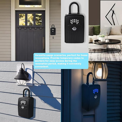 Smart Bluetooth Key Lock Box,Remote Access via App/Code,Resettable 6-Digit Combination,Large Capacity for 5 Keys,Wall-Mounted,No WiFi Needed,Black(with Shackle)