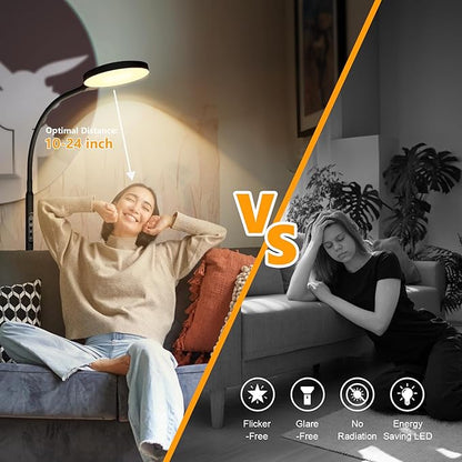 Daylight Floor & Desk Lamp – 11,000 Lux UV-Free Full Spectrum Light, 5 Color Temperatures & 10 Brightness Levels, 360° Gooseneck Lamp for Home Office, Bedroom & Reading (Black)