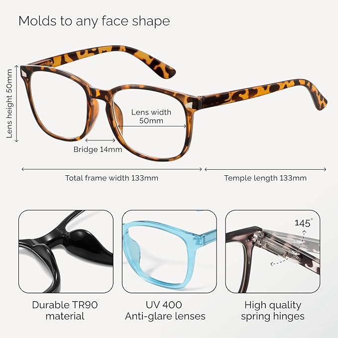 CCVOO 5 Pack Reading Glasses Blue Light Blocking Women/Men, Anti UV Ray/Glare Readers Fashion Eyeglasses with Spring Hinge (B3 Mix,1.50)