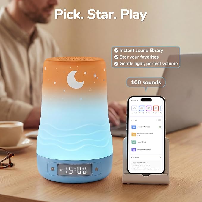 Mewaii White Noise Sound Machine Baby & Adult with Night Light | AI Cry Detection, App Remote Control, 100 Soothing Sounds, Sleep Routine Builder, 360° RGB Kids Nursery Baby Essentials Shower Gift