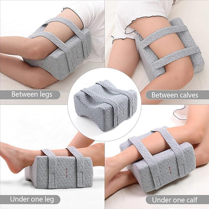 HATHOR Leg Knee Pillow for Side Sleepers with Straps, Sciatica, Sacroiliac, Hip, Back, Thigh Joints Pain Relief Pillow for Sleeping, Smooth Spine Alignment Pillow, Light Grey