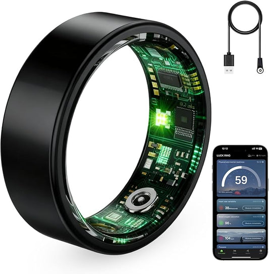 Smart Ring for Women & Men, Fitness Tracker Ring with Heart Rate Monitor, HRV, Sleep Tracking, No Subscription Fee, 10ATM Waterproof Activity Ring for iPhone & Android (Black, 9)