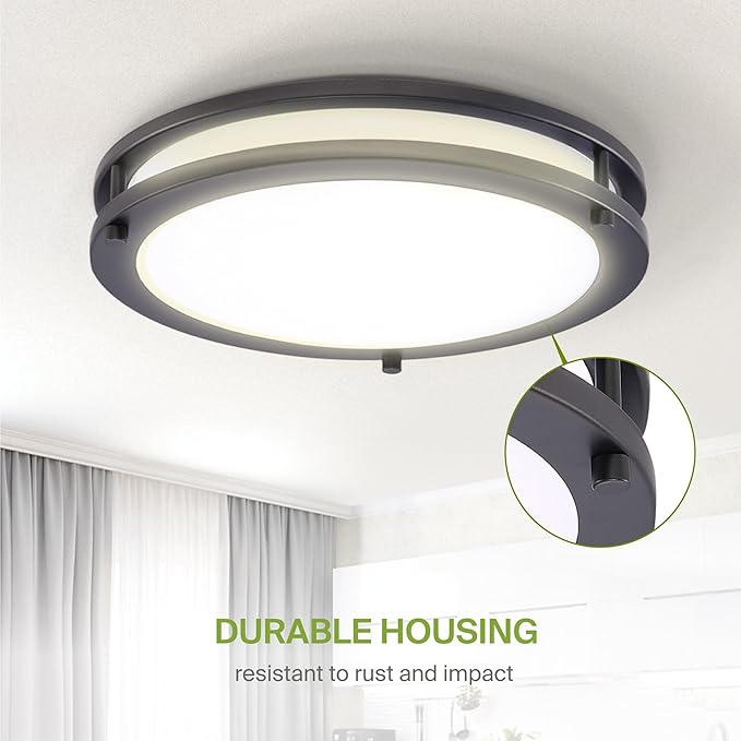 ASD LED 16" Round Flush Mount Lighting, Close to Ceiling Light Fixture | 3CCT, Dimmable, Energy Star, ETL Listed | 24W 1854LM 3000-5000K 120V | Low Profile Double Ring Lamp | Dark Bronze, 4 Pack
