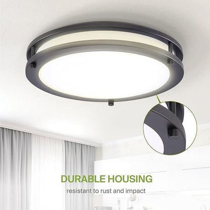 ASD LED 16" Round Flush Mount Lighting, Close to Ceiling Light Fixture | 3CCT, Dimmable, Energy Star, ETL Listed | 24W 1854LM 3000-5000K 120V | Low Profile Double Ring Lamp | Dark Bronze, 4 Pack