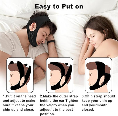 Sleep Apnea Devices - Chin Strap for Sleeping, Airflow Jaw Strap, Effective Anti Snoring Solution for Men and Women, Anti Snore Devices Breathable and Reusable (Black & 52CM & 1PCS）