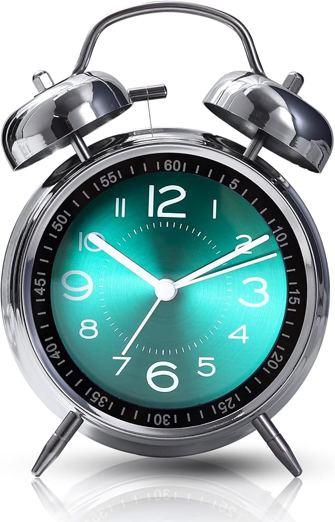 Super Loud Alarm Clock for Heavy Sleepers,4 inches Twin Bell Alarm Clock with Backlight,Battery Operated,Silent Non Ticking,for Kids,Adults,Bedrooms,Retro Decor Desk Analog Clocks. (Green)