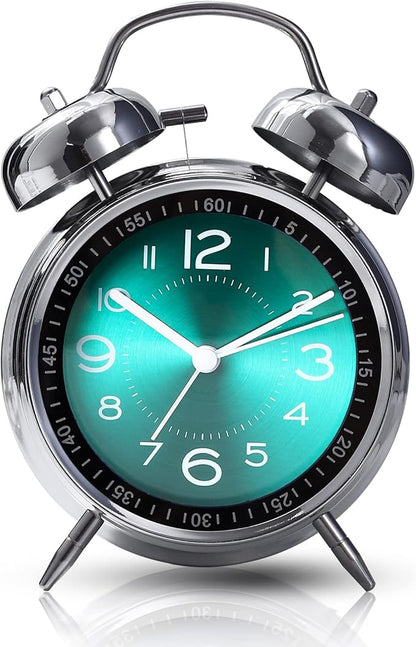 Super Loud Alarm Clock for Heavy Sleepers,4 inches Twin Bell Alarm Clock with Backlight,Battery Operated,Silent Non Ticking,for Kids,Adults,Bedrooms,Retro Decor Desk Analog Clocks. (Green)