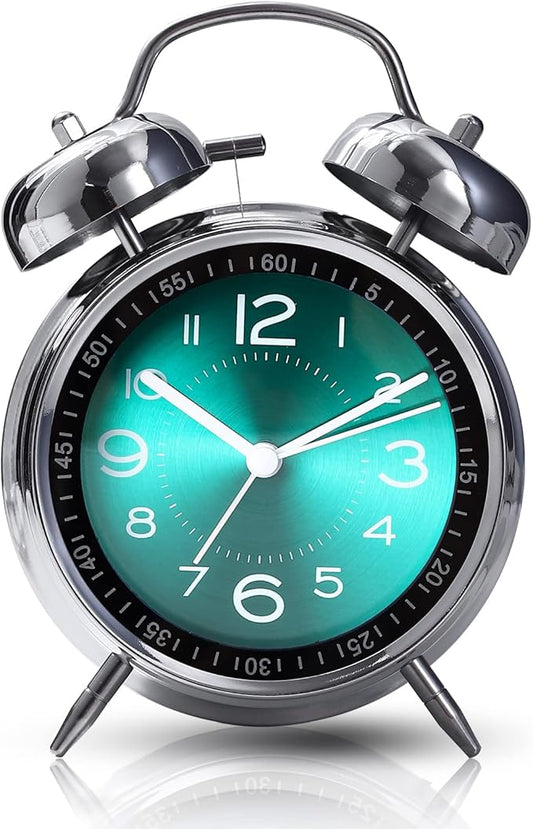Super Loud Alarm Clock for Heavy Sleepers,4 inches Twin Bell Alarm Clock with Backlight,Battery Operated,Silent Non Ticking,for Kids,Adults,Bedrooms,Retro Decor Desk Analog Clocks. (Green)