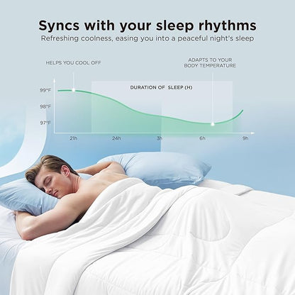 Bedsure Cooling Comforter Oversize King - Cooling Blankets for Hot Sleepers, Lightweight Comforter for Summer with Dual-Sided Cool Tech, Soft Breathable Cold Blanket for Sleeping, White, 116x98 Inches