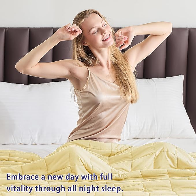 yescool Weighted Blanket for Adults (25 lbs, 60" x 80", Yellow) Cooling Heavy Blanket for Sleeping Perfect for 240-260 lbs, Queen Size Breathable Blanket with Premium Glass Bead, Machine Washable