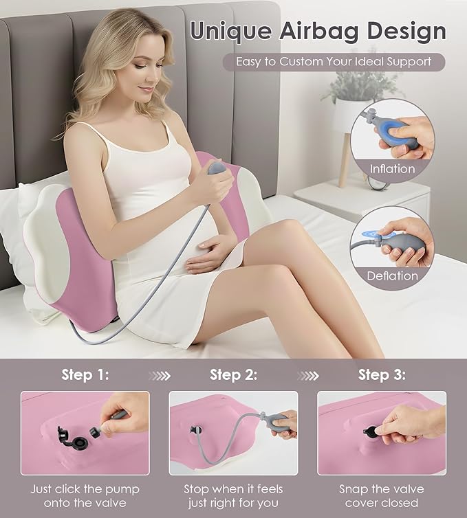 DONAMA Memory Foam Pregnancy Pillow- with Adjustable Air Bag for Back/Legs/Belly/HIPS Support, W-Shaped Pregnancy Wedge Pillows for Sleeping, Cooling Maternity Body Pillow for Pregnant Women