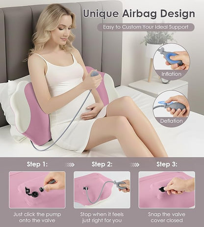 DONAMA Memory Foam Pregnancy Pillow- with Adjustable Air Bag for Back/Legs/Belly/HIPS Support, W-Shaped Pregnancy Wedge Pillows for Sleeping, Cooling Maternity Body Pillow for Pregnant Women