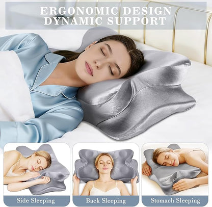 CCidea Cervical Neck Support Pillow, Ergonomic 50D Memory Foam Pillows for Neck Pain Relief, Breathable Pillowcase, US Patent Adjustable Contour Support for Side Back Stomach Sleepers, Odorless