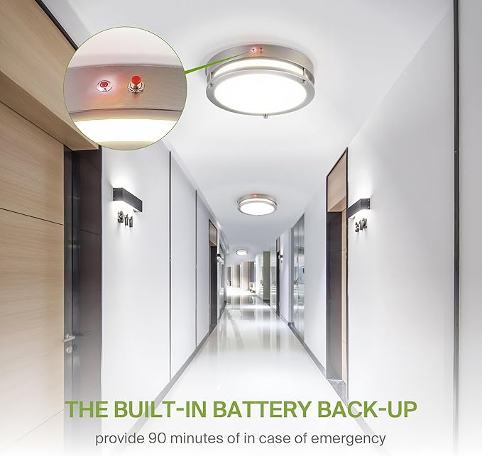 ASD LED 14" Round Flush Mount Lighting, Close to Ceiling Light Fixture | 3CCT, Dimmable, Battery Backup, ETL Listed | 21W 1854LM 3000-5000K 100-277V | Low Profile Double Ring Lamp | Nickel, 4 Pack