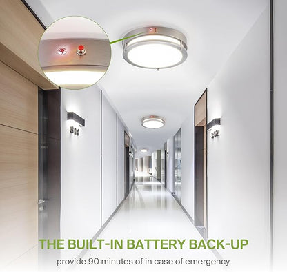 ASD LED 14" Round Flush Mount Lighting, Close to Ceiling Light Fixture | 3CCT, Dimmable, Battery Backup, ETL Listed | 21W 1854LM 3000-5000K 100-277V | Low Profile Double Ring Lamp | Nickel, 4 Pack