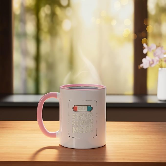 Relaxation Breathing Vagus Nerve Stimulation Stress Relief Ceramic Mug, Pink/White