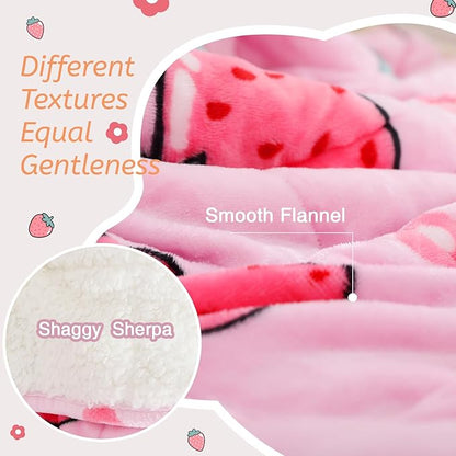 Aemicion Weighted Blanket 10 pounds Twin Size 48"x 72",Soft Sherpa Fleece Heavy Blanket for Sleeping Perfect for 80-110lbs, Cute Strawberry Pink Weighted Blanket for Bed or Couch