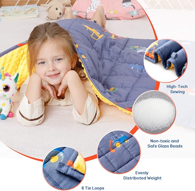 Uttermara Weighted Blanket 3 lbs, Ultra Cozy Minky Fleece and Cotton Sided with Cartoon Patterns, Reversible Heavy Blanket Great for Sleeping, 36x48 inches, Blue Car World