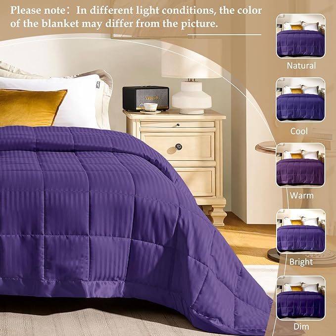 downluxe King Size Blanket with Satin Trim, Lightweight Down Alternative King Blanket for All Season, Machine Washable (Purple, 108 x 90 Inch)