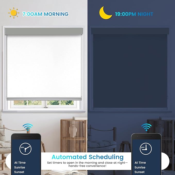 Motorized Blackout Roller Shades – Custom Smart Blinds with Remote Control, 25 Colors & Sizes, Rechargeable Battery or Plug-in, Tuya WiFi Optional, Home & Office Window Shades (Parchment White/CH9440)