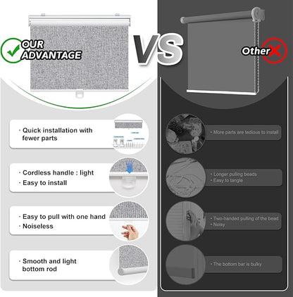 Cordless Roller Shades Blackout Blinds for Windows Room Darkening Rolled Up Shades with Spring System, UV Protection Natural Linen Window Shades Door Blinds for Home,35.5" W x 72" H, Heather Grey