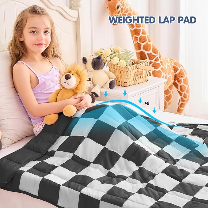 yescool Black Checkered Weighted Blanket 7 Pounds Plaid Weighted Throw Blanket, Heavy Blanket for Sleeping, Tartan Bed Blanket Gift for 60-80lbs, 40"x60"