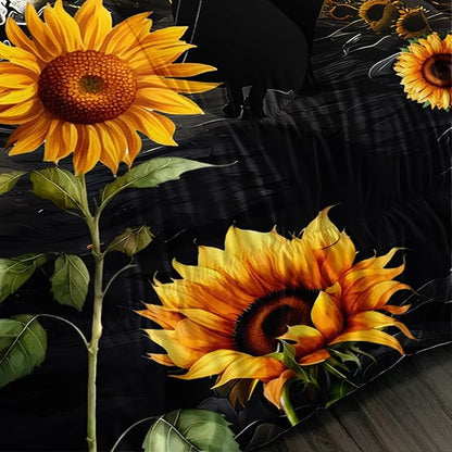 Skull Comforter Set for Gothic Decor Bedroom,Sunflower Floral Bat Print Bedding Twin Size Comforter Set for Kids Boys Girls,Dark Night Halloween Horror Bedding Set with 2 Pillowcases.