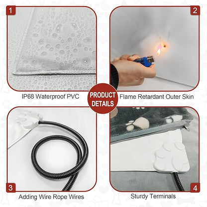 Cat Heating Pad Round 16in,Waterproof Outer Skin and Smart Thermostat Switch, Adjustable Heated Cat Bed, Adding Wire Rope Wires Small Dog Warming Pad