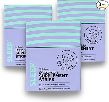 Dissolvable Sleep Strips – Fast-Acting Melatonin 5mg with L-Theanine, Lavender, Chamomile, Hibiscus & Valerian – Natural Cranberry Flavor – 90 Strips