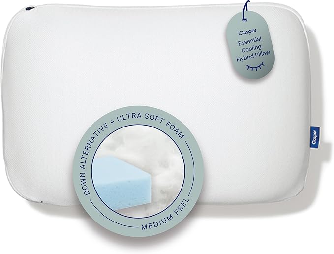 Casper Sleep Essential Cooling Hybrid Pillow, King Size – Dual-Sided Foam & Down-Alternative Fill, Medium Feel, Cooling Cover, Supports Side Sleepers, Breathable & Pressure-Relieving