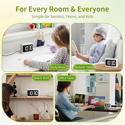 Digital Alarm Clock for Bedroom - Large 4.8" LED Display, Dual Alarm, 100% Dimmer, DST, Battery Backup, Simple Desk Clock for Bedside, Seniors, Kids, Teens