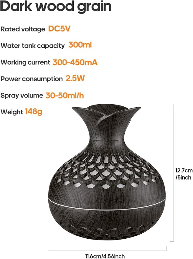 Portable Desktop Humidifier for Office, Small humidifier for Car, Travel, Baby Room with LED Light & Auto Shutoff, Bedroom Mini Humudifier, Quite Mist Humidifier (Dark Color)