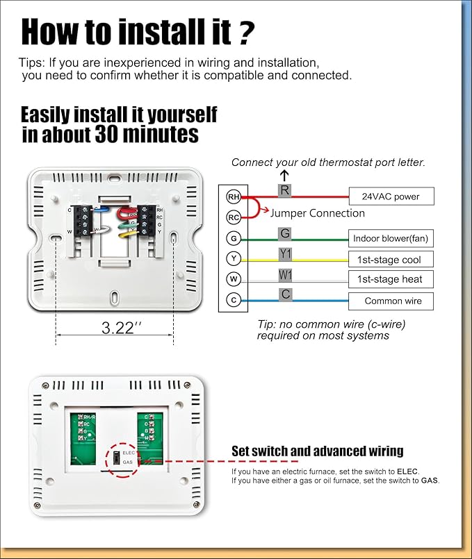 Non Programmable Thermostat, Single-Stage 1 Heat 1 Cool, Simple Digital Thermostats for Home
